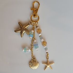 New Gold Starfish and Shell Bag Charm